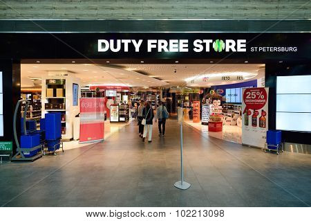 SAINT PETERSBURG, RUSSIA - AUGUST 04, 2015: Pulkovo Airport interior. Pulkovo Airport is an international airport serving Saint Petersburg, Russia