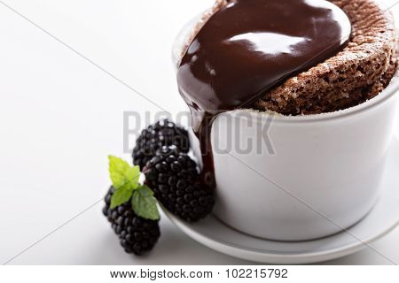 Chocolate souffle with thick glaze