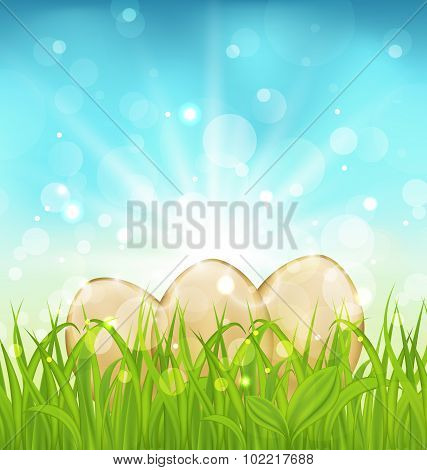 Easter background with eggs in grass