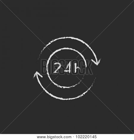 Service 24 hrs hand drawn in chalk on a blackboard vector white icon isolated on a black background.