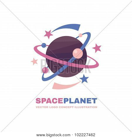 Spaceplanet - vector logo concept. Abstract planets illustration. Solar system concept illustration.