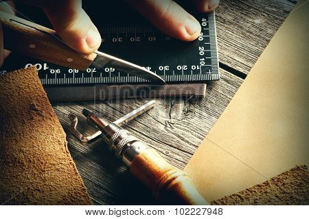 Leather crafting tools still life