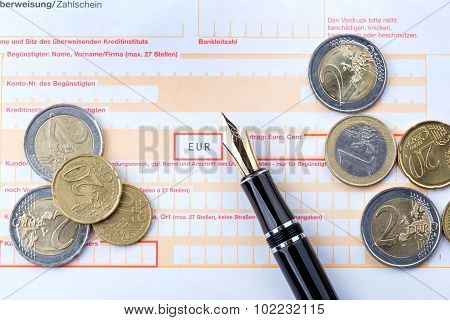 Fountain Pen On Empty Remittance Slip