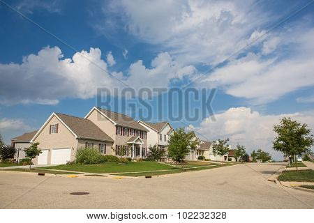 Suburban neighborhood in the summer.