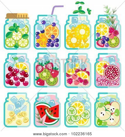 Collection Of Infused Water With Fresh Fruit