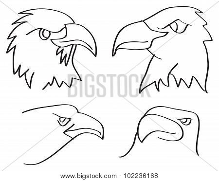Eagle Heads Closeup Line Art Vector Illustration