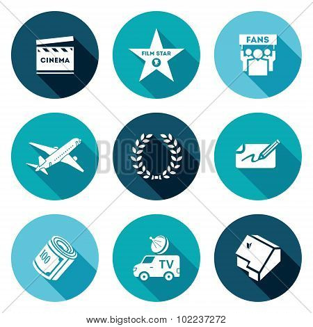 Cinema And Glory Icons Set. Vector Illustration.