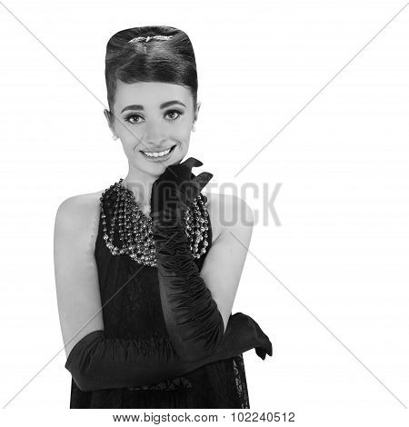 portrait of beautiful young woman in retro style . copy space.