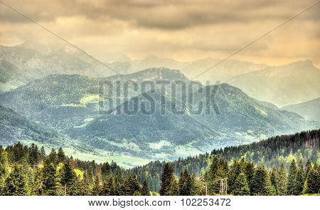View Of French Alps With Mountains Julioz And Trelod