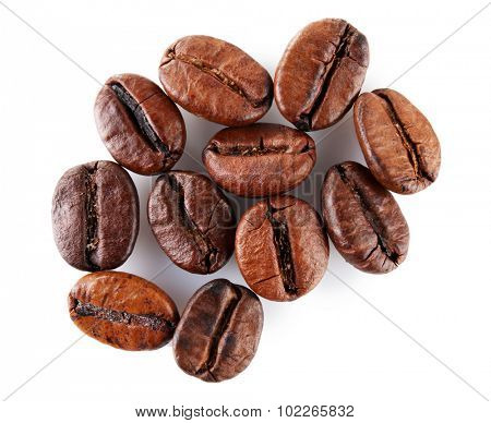 Brown coffee beans isolated on white