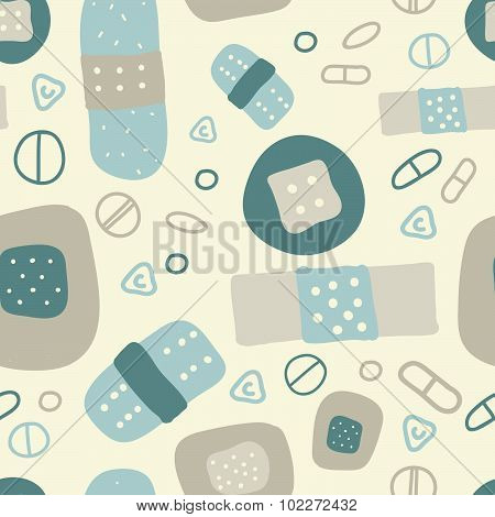 Cartoon medical patch for kids. Flat seamless vector pattern.