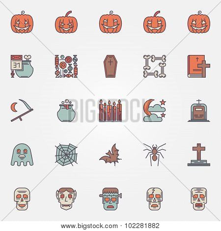 Colorful halloween icons set