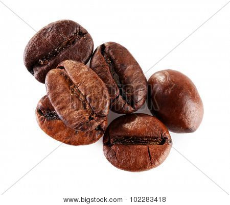 Brown coffee beans isolated on white