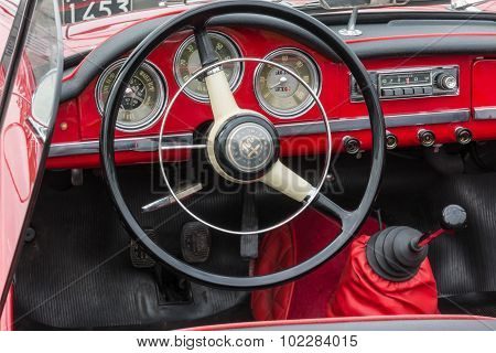 Retro Vintage Alfa Romeo Giulietta Car Driver's Seat And Dashboard
