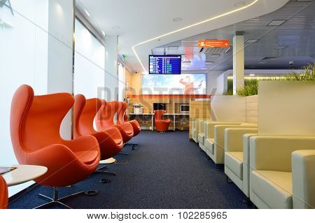 SAINT PETERSBURG, RUSSIA - AUGUST 04, 2015: Aeroflot lounge interior. OJSC Aeroflot - Russian Airlines, commonly known as Aeroflot, is the flag carrier and largest airline of the Russian Federation.