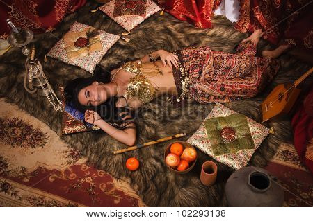 Beautiful Belly Dancer In The Arabic Harem Interior