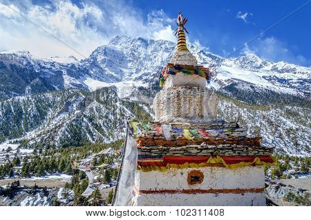 Buddhist Stupa With The Annapurna Iii
