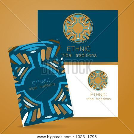 Ethnic logo -  traditional symbol. Template design of corporate identity of ethnic shops, yoga studios, center of cultural development, organic store, natural cosmetics and others.