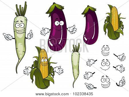Corn cob, daikon and eggplant vegetables