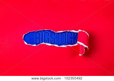 Torn Red Paper And Space For Text With Blue Paper Background