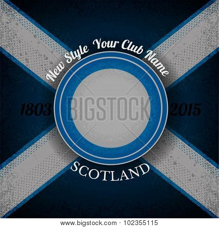 blue circle frame for your lable on Scottish flag grunge background.print street