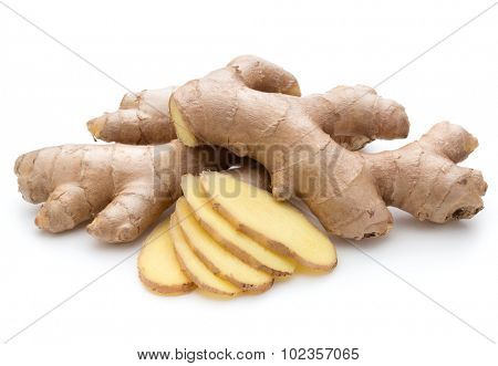 Fresh ginger root or rhizome isolated on white background cutout