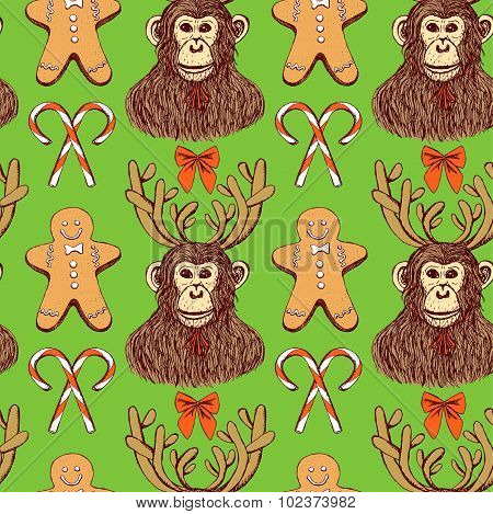 Sketch Monkey With Reindeer Antlers