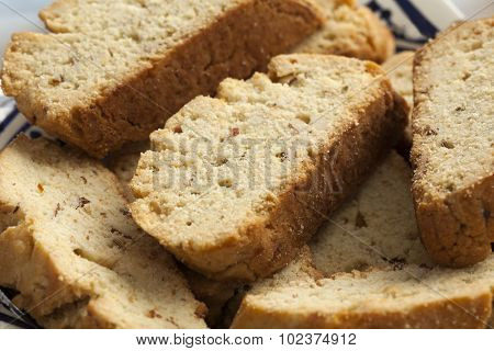 Dish with traditional Moroccan fekkas cookies close up