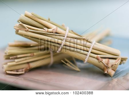 Bundles of dried fennel stalks