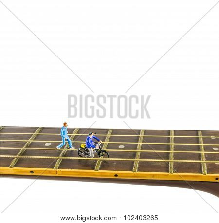 Group Of Musician On The Guitar Line Means The Road To Success In Their Musical Dreams.
