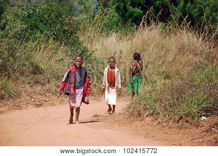 African Children On The Dirt Road To Kilolo In Tanzania Africa 8