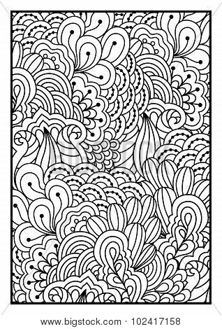 Black and white pattern. Ethnic henna hand drawn background for coloring book, textile or wrapping.