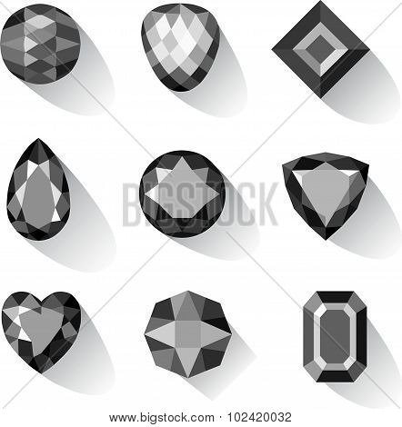 Set of greyscale, black gems