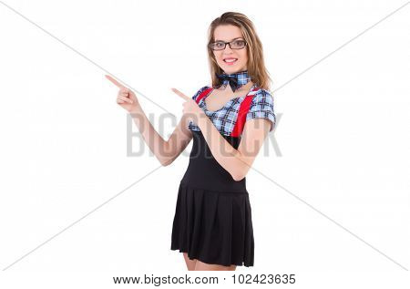Schoolgirl isolated on the white