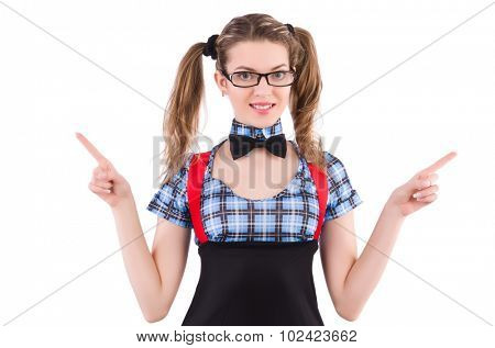 Schoolgirl isolated on the white