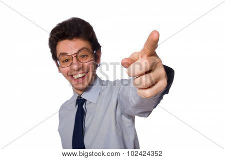 Young employee isolated on white