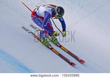 ZAUCHENSEE AUSTRIA. 09 JANUARY 2011. Pam Thorburn (GBR)  speeds down the course while competing in the super giant slalom race (Super G) part of FIS Alpine World Cup, in Zauchensee Austria.