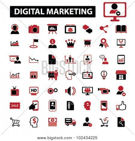 digital marketing, online sales, crm icons