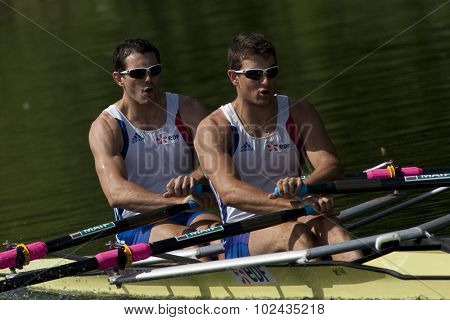 HENLEY, ENGLAND. 03-07-2010.  C. Berrest & J. Bahain, FRA  in action on day 4 of the Henley Royal Regatta 2010 held on the River Thames.  