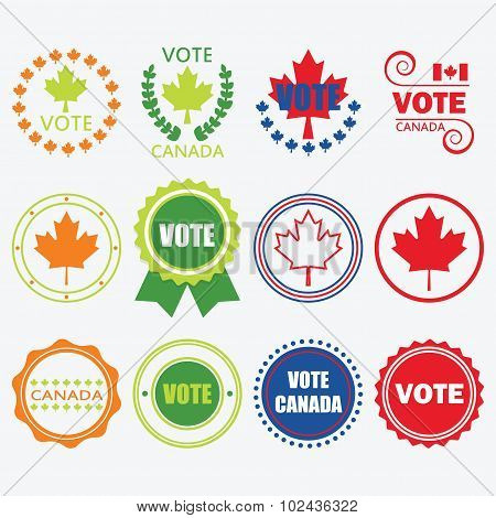 Red blue orange and green Vote Canada emblems and design elements set