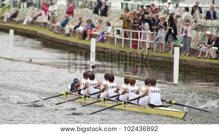 HENLEY, ENGLAND. 02-07-2010. 1829 Boat Club in action on day 3 of the Henley Royal Regatta 2010 held on the River Thames.  