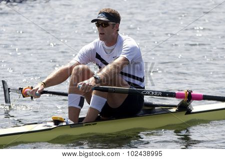 HENLEY, ENGLAND. 04-07-2010.   M. Drysdale, NZL winner of the The Diamond Challenge Sculls  on day 5 of the Henley Royal Regatta 2010 held on the River Thames.  