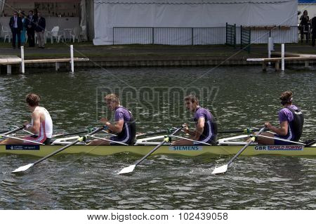 HENLEY, ENGLAND. 04-07-2010.  Reading University & Leander Club winners of the The Queen Mother Challenge Cup  on day 5 of the Henley Royal Regatta 2010 held on the River Thames.  