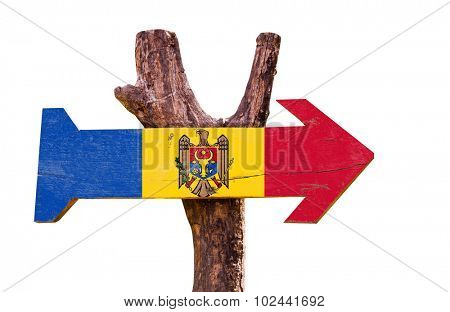 Moldova Flag wooden sign isolated on white background