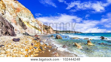 unique beautiful beaches of Greek islands- Milos (Fyriplaka beac