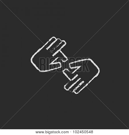 Finger, sign language hand drawn in chalk on a blackboard vector white icon isolated on a black background.