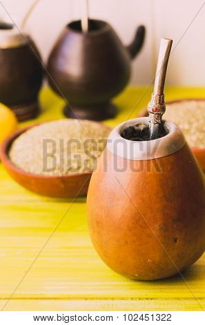 Yerba mate traditional tea in latin america selective focus