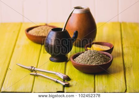 Yerba mate traditional tea latin america selective focus