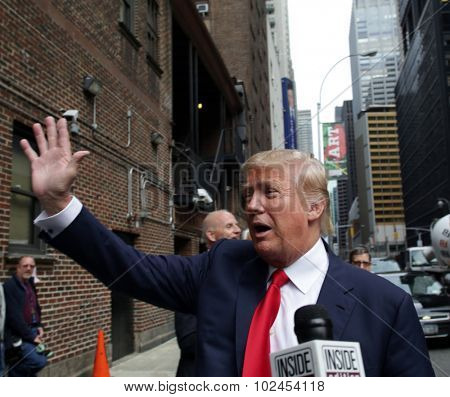 NEW YORK CITY - TUESDAY, SEPTEMBER 22, 2015: Republican presidential candidate Donald Trump arrives for a taping of CBS television's The Late Night with Steven Colbert. 