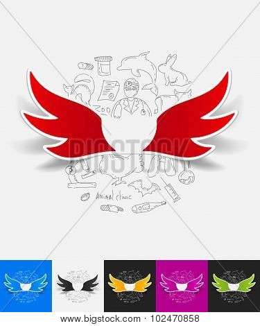 wing paper sticker with hand drawn elements